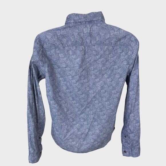 Hollister Mens Medium Blue Pattern Button Front Long Sleeve Cotton Shirt - Picture 5 of 8